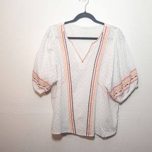 Acos&A brand white embroidered v neck blouse